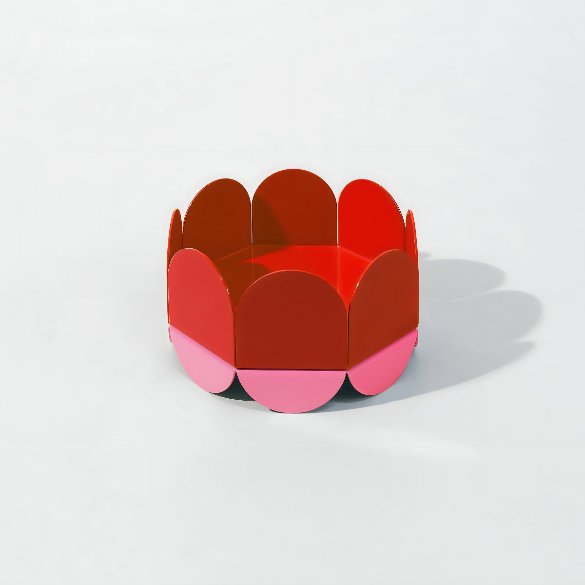 ISUWA Red Wave Bowl – glossy small fruit bowl with curved red and pink panels, wave design, photographed on white background